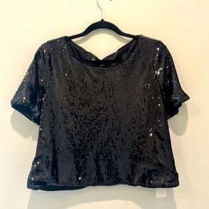 Lumiere Sequin Crop Top With Satin Bow Tie. Size M